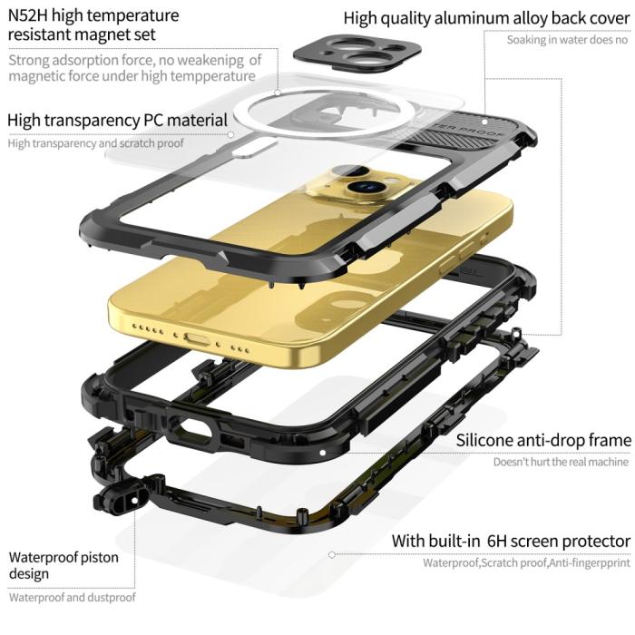 Bild 5, ShellBox iPhone 15 MagSafe IP68 Aluminium Vattentät Skal Svart
