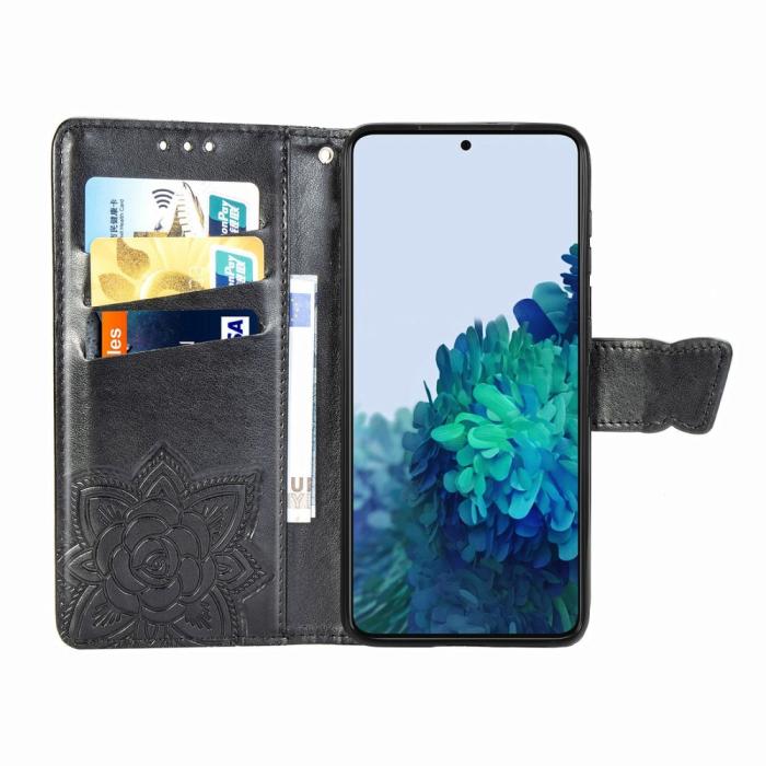 Bild 4, Samsung Galaxy S22 Plus Fodral Butterfly Tryckt Läder Svart