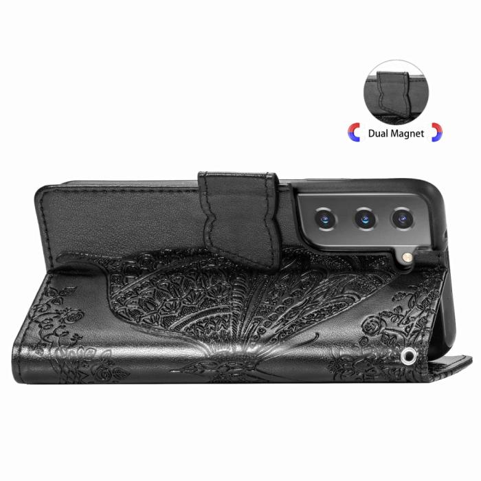 Bild 6, Samsung Galaxy S22 Plus Fodral Butterfly Tryckt Läder Svart