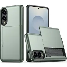 Samsung Galaxy S25 Edge Skal Hybrid Med Kortfack Milit&auml;r Gr&ouml;n