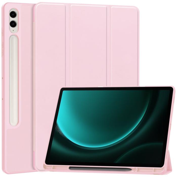Bild 1, Galaxy Tab S9 FE Plus Fodral Tri-Fold Pennhållare Rosa