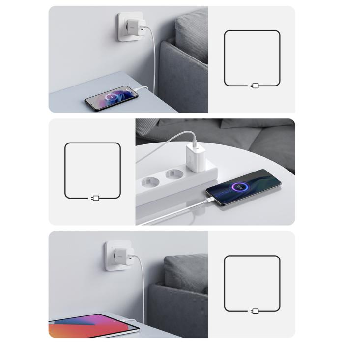 Bild 5, Ugreen 40W 2x USB-C PD Snabbladdare Väggladdare Vit