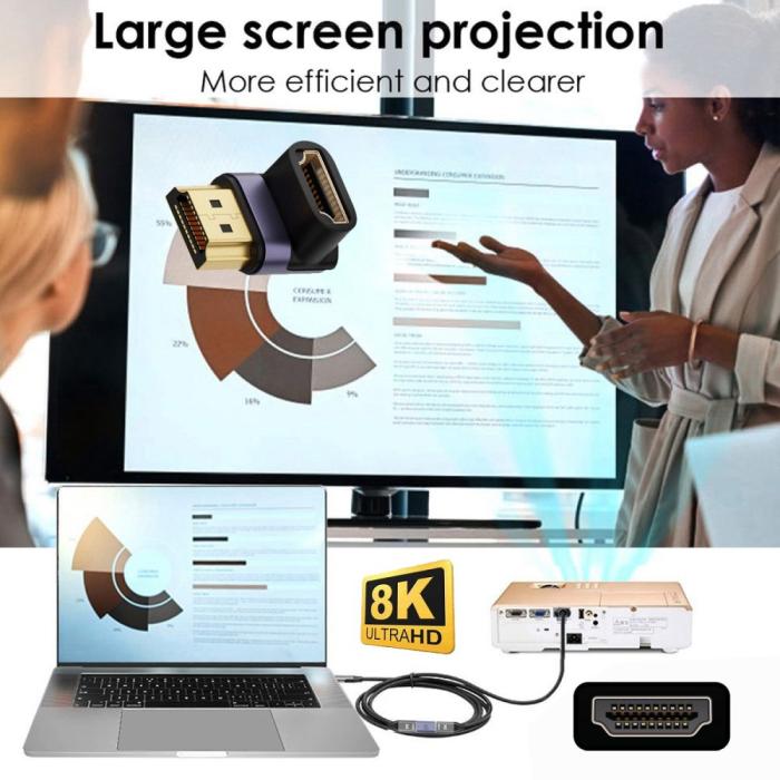 Bild 6, 8K 60Hz 90° Nedvinkel HDMI Hane - HDMI 2.1 Hona Adapter Blå