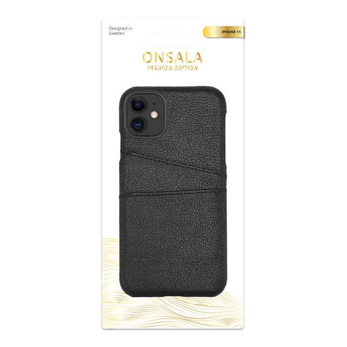 Bild 2, ONSALA iPhone 11 Skal Äkta Läder Kortfack Svart