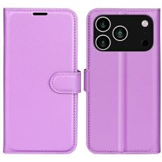 iPhone 17 Pro Max Fodral Litchi L&auml;der Lila