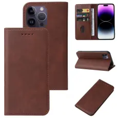 iPhone 15 Pro Fodral Flip L&auml;der Brun