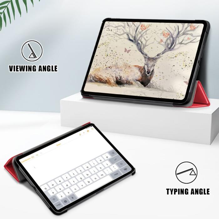 Bild 4, iPad Air 2025-2020 Fodral Tri-Fold Litchi Röd
