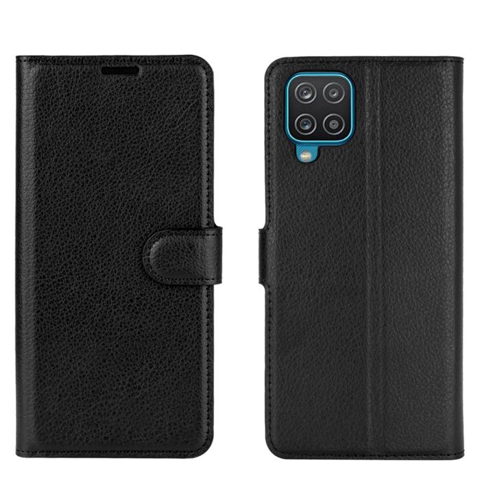 Bild 1, Samsung Galaxy A12 - Litchi Textur Fodral - Svart