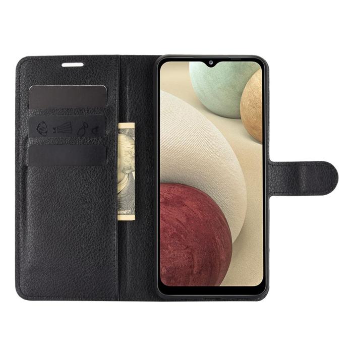 Bild 3, Samsung Galaxy A12 - Litchi Textur Fodral - Svart