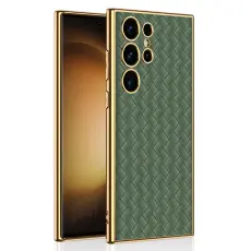 GKK Galaxy S24 Ultra Skal Vävd Hybrid Läder Grön