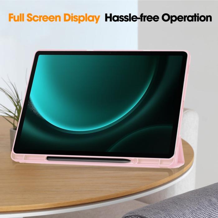 Bild 5, Galaxy Tab S9 FE Plus Fodral Tri-Fold Pennhållare Rosa