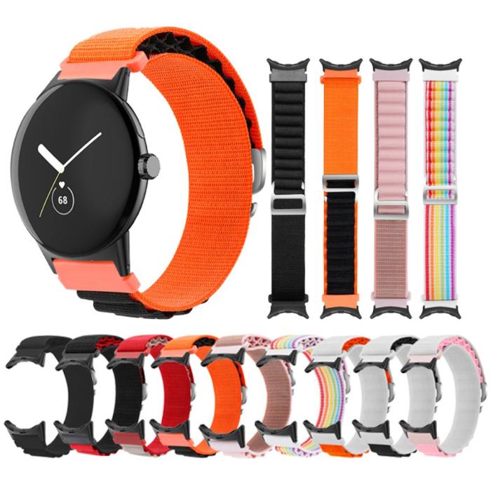 Bild 4, Google Pixel Watch / Watch 2 Armband Nylon Pro Orange/Svart