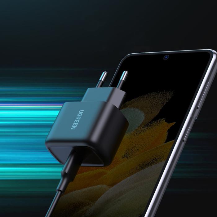 Bild 4, Ugreen 25W USB-C Snabbladdare + 2m USB-C - USB-C kabel Svart