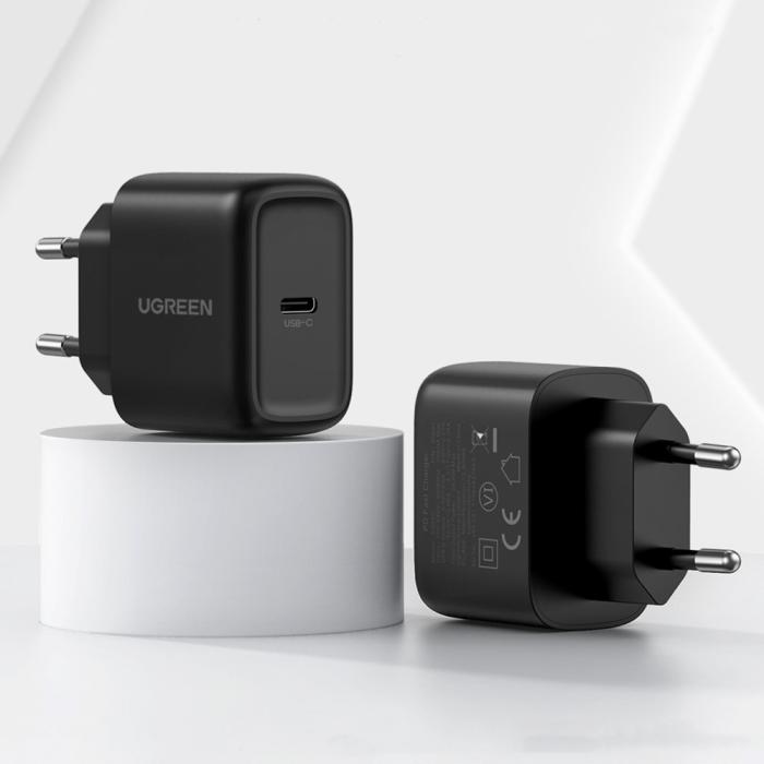 Bild 5, Ugreen 25W USB-C Snabbladdare + 2m USB-C - USB-C kabel Svart