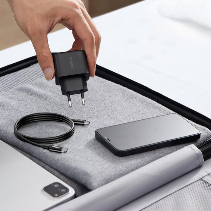 Bild 6, Ugreen 25W USB-C Snabbladdare + 2m USB-C - USB-C kabel Svart