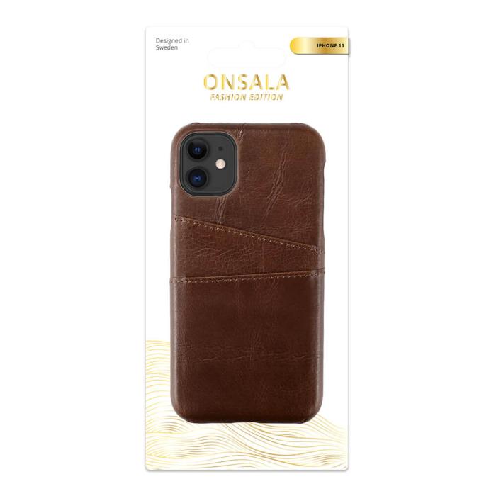 Bild 2, ONSALA iPhone 11 Skal Äkta Läder Kortfack Brun