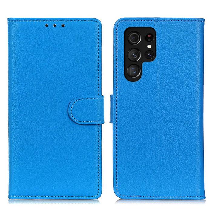 Bild 1, Samsung Galaxy S23 Ultra Fodral Litchi Läder Blå