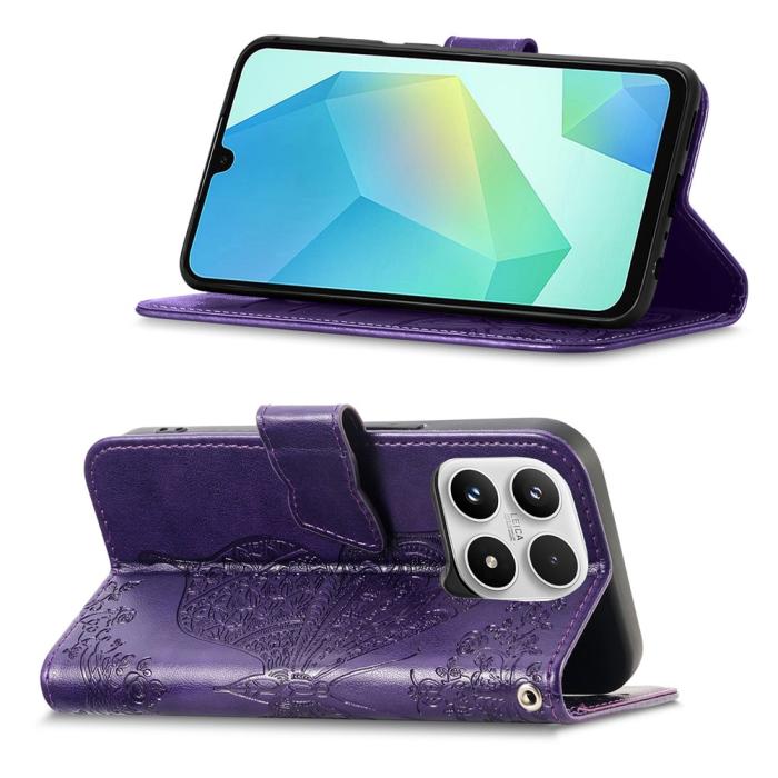 Bild 2, Xiaomi 17 Fodral Läder Fjäril Mörk Lila