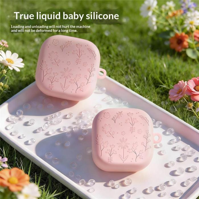 Bild 3, Samsung Galaxy Buds 4 / 4 Pro Skal Silikon Blommigt Tryck Grön