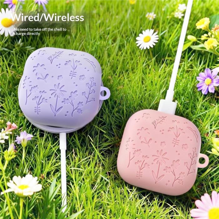 Bild 4, Samsung Galaxy Buds 4 / 4 Pro Skal Silikon Blommigt Tryck Grön