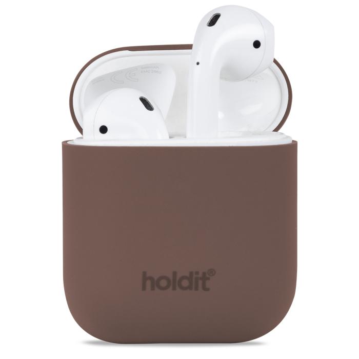 Bild 1, holdit AirPods 1/2 Skal Silikon Nygård Dark Brown