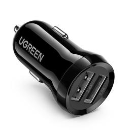 Ugreen 24W 2x USB 4.8A Billaddare Snabbladdning Svart