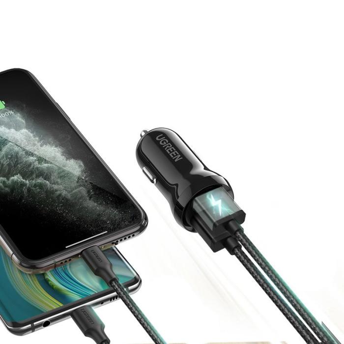 Bild 2, Ugreen 24W 2x USB 4.8A Billaddare Snabbladdning Svart