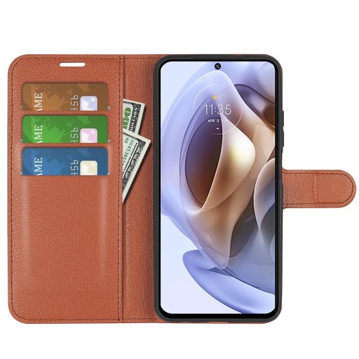 Bild 6, Motorola Moto G31 / G41 Fodral Litchi Textur Brun
