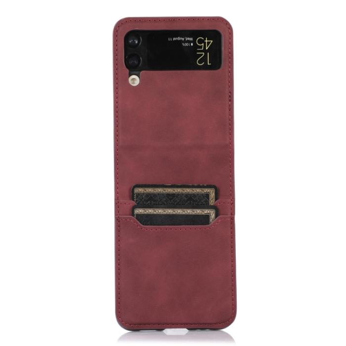 Bild 2, Samsung Galaxy Z Flip 4 Skal Läder Kortfack Röd