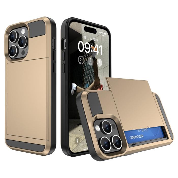 Bild 1, iPhone 15 Plus Skal Hybrid Armor Med Kortfack Guld