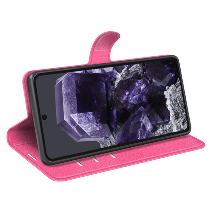 Bild 3, Google Pixel 8A Litchi Läder Fodral Rosa