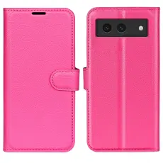 Google Pixel 8A Litchi L&auml;der Fodral Rosa
