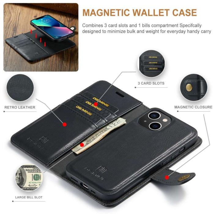 Bild 5, DG.MING iPhone 15 Plus 2in1 Magnet Fodral / Skal Svart