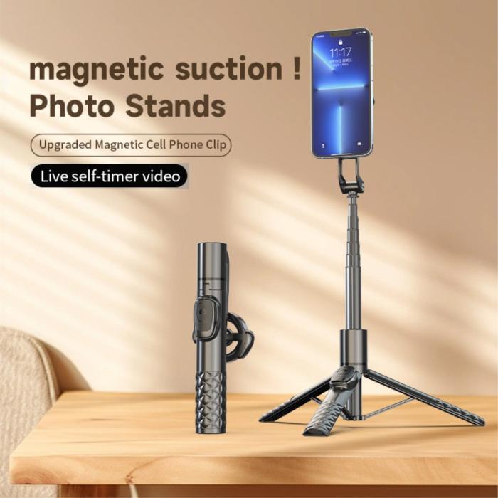 Bild 3, 360° MagSafe Tripod Selfie Stick Aluminium 130 cm Svart