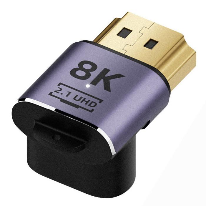 Bild 2, 8K 60Hz 90° Uppvinkel HDMI Hane - HDMI 2.1 Hona Adapter Blå