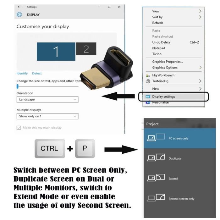 Bild 4, 8K 60Hz 90° Uppvinkel HDMI Hane - HDMI 2.1 Hona Adapter Blå