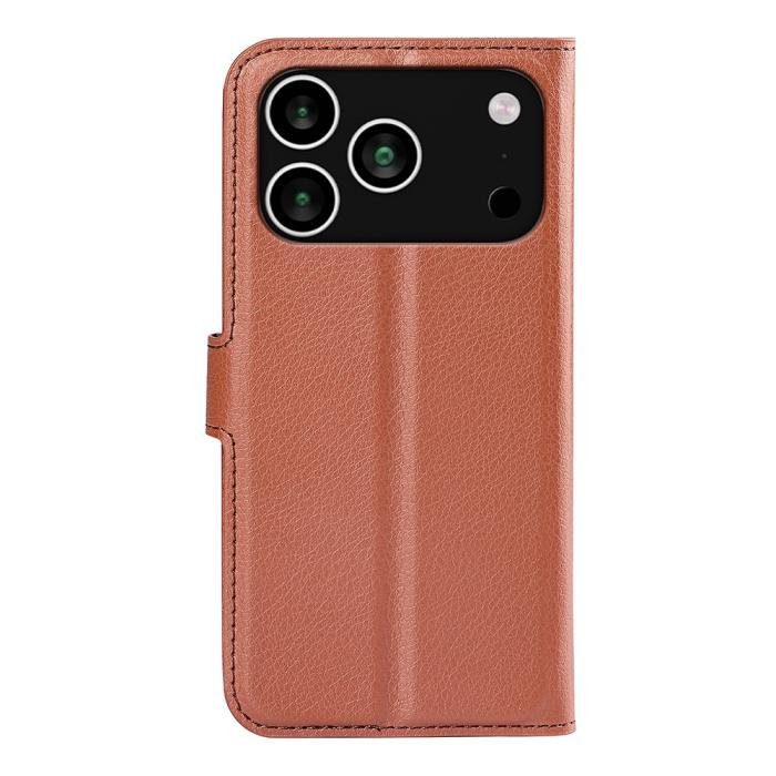 Bild 3, iPhone 17 Pro Max Fodral Litchi Läder Brun