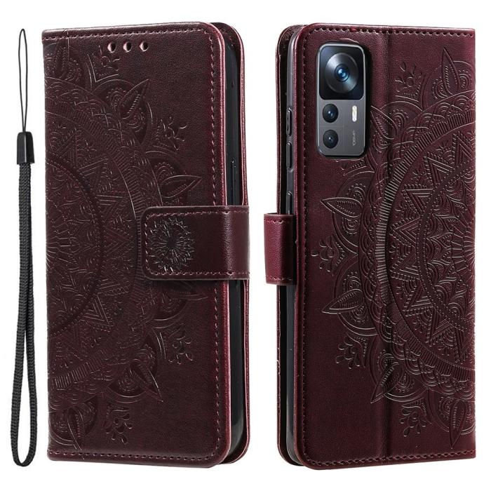 Bild 1, Xiaomi 12T / 12T Pro Fodral Mandala Läder Brun