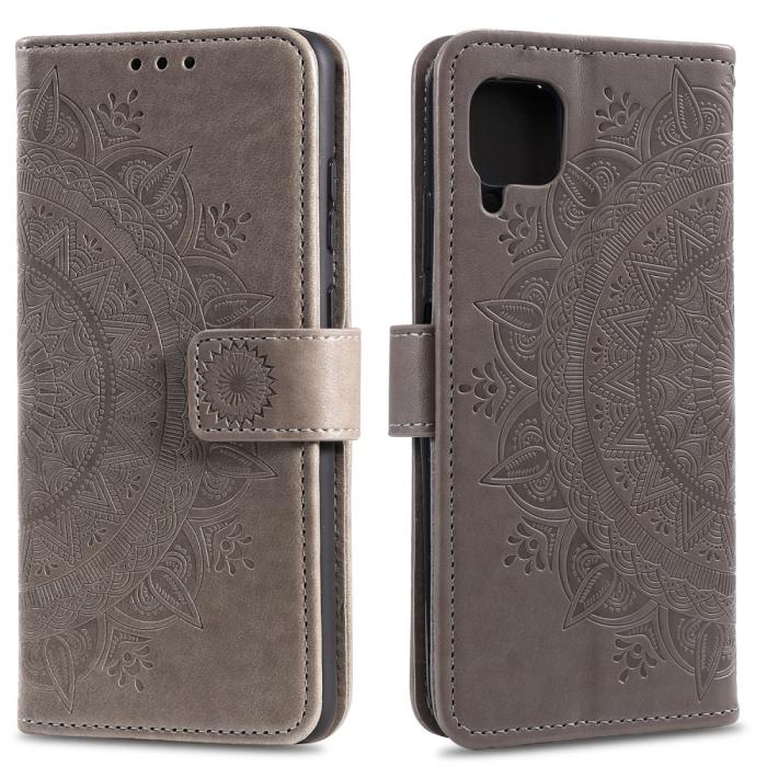 Bild 1, Samsung Galaxy A12 - Mandala Läder Fodral - Grå