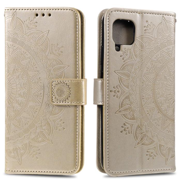 Bild 1, Samsung Galaxy A12 - Mandala Läder Fodral - Guld