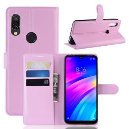 Xiaomi Redmi 7 - Litchi Plånboksfodral - Ljus Rosa