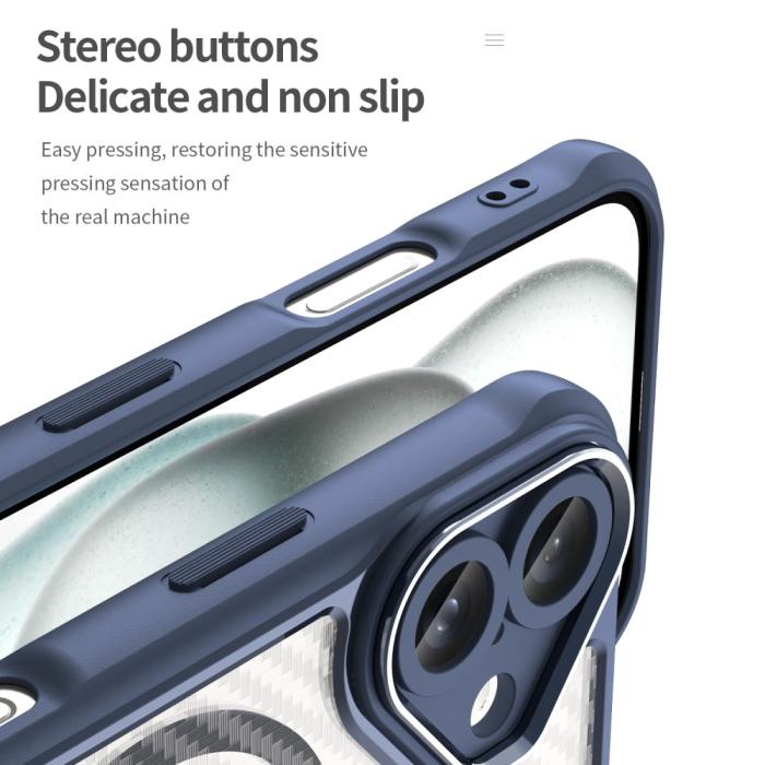 Bild 6, iPhone 16 Skal MagSafe Kolfiber Textur Hybrid Blå
