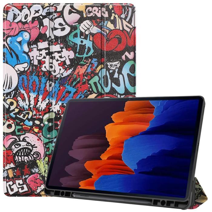 Bild 1, Samsung Galaxy Tab S7 Plus / Tab S8 Plus Fodral Tri-Fold Pennhållare