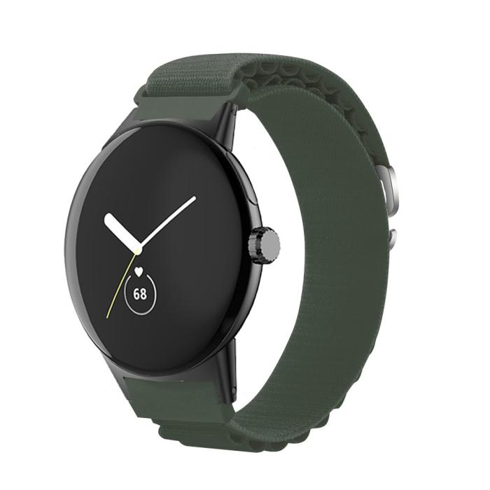 Bild 3, Google Pixel Watch / Watch 2 Armband Nylon Pro Militär Grön