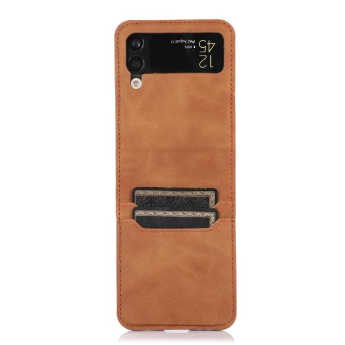 Bild 2, Samsung Galaxy Z Flip 4 Skal Läder Kortfack Brun