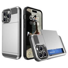 iPhone 15 Plus Skal Hybrid Armor Med Kortfack Silver