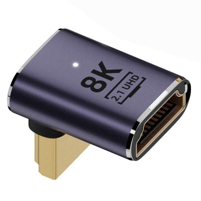 Bild 2, 8K 60Hz 90° Uppvinkel HDMI Hane - HDMI 2.1 Hona Adapter Blå