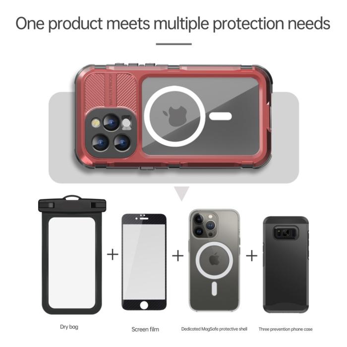 Bild 6, ShellBox iPhone 15 Pro MagSafe IP68 Aluminium Vattentät Skal Röd