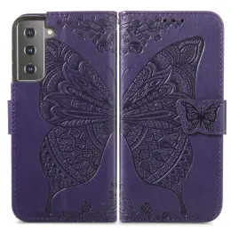 Samsung Galaxy S22 Plus Fodral Butterfly Tryckt Läder Lila