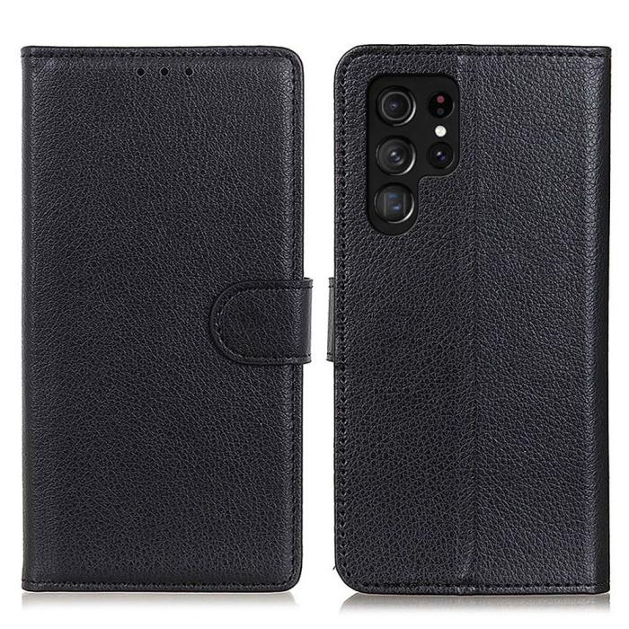 Bild 1, Samsung Galaxy S23 Ultra Fodral Litchi Läder Svart